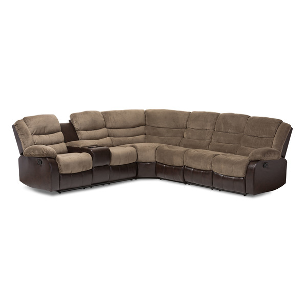 Baxton Studio Robinson Taupe and Brown Faux Leather Two-Tone Sectional Sofa 129-7130